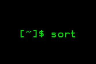 Terminal-style logo for Sort.AI. A green monospaced font reads [$~] sort on a black background, resembling a command-line interface.